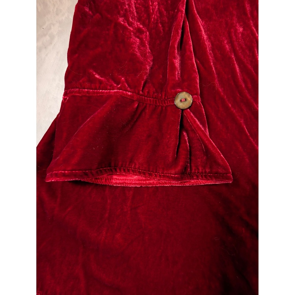 John Mark Womens 1X Red Velvet Button Front Shirt Bell Cuff Wired Collar Artsy - Picture 5 of 13